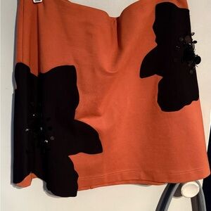 Anthropologie Orange and Black Floral Mini Skirt